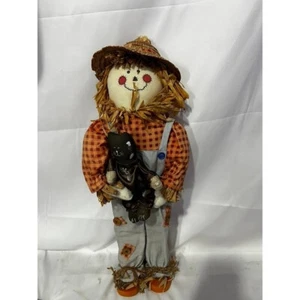 Vintage 1970s Fall Harvest Scarecrow Wooden Black Cat Halloween Autumn Decor - Picture 1 of 11