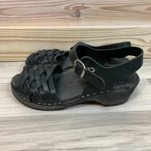 MIA Swedish Clog Sandals Women US 7 Weave Leather Wooden Platform 37 Black - Picture 1 of 12