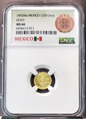 1992 MEXICO 1/20 ONZA GOLD LIBERTAD NGC MS 66 RARE BRIGHT GEM BU COIN - Image 1 of 3