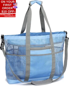 Mesh Beach Bag Family - Beach Tote Bag Cruise Vacation Essentials, XL - Picture 1 of 12