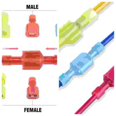 22-10AWG Fully Insulated Nylon Wire Crimp Connectors Male/Female Spade Terminals - Image 1 of 4