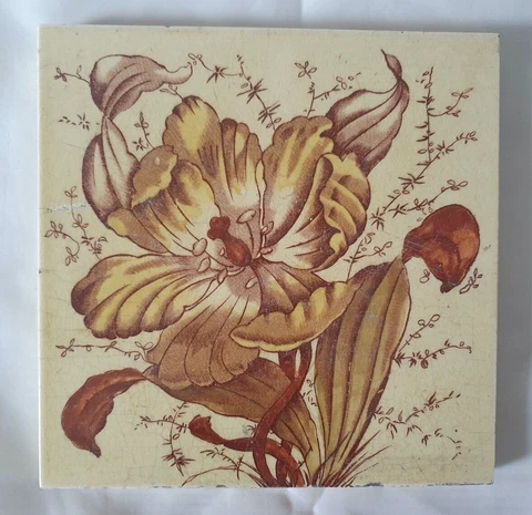 STUNNING  FLORAL DESIGN 6 INCH TILE (C) CIRCA 19TH CENTURY Cover