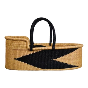 Afrikanischer Moses Baby Korb - Handgewebter Bolga Stubenwagen Krippe mit schwarzem Chevron - Bild 1 von 3