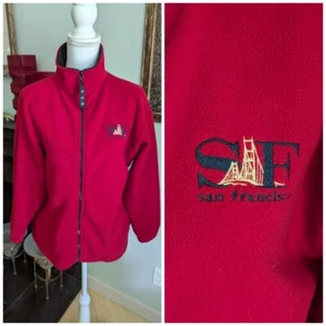 Vintage 90s/00s San Francisco Embroidery Red ZipUp Fleece Jacket Women's Medium  - Picture 1 of 11