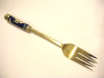 Tenedor de pájaro garza y esmalte guilloche plata esterlina 19 g vintage años 40 Corea 5,5" Foto 1 de 4