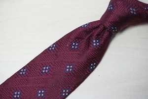 Sulka Garnet Navy Baby Blue Geometric Checkerboard 100% Silk Tie  - Picture 1 of 6