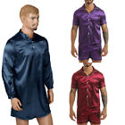Men's Satin Silk Pajamas Nightwear Long Sleeve Nightshirt Pullover Homewear 