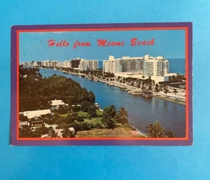 Miami Beach Florida ~ Hotels & Boot entlang des Kanals ~ kontinentale Postkarte KOSTENLOSER VERSAND - Bild 1 von 4