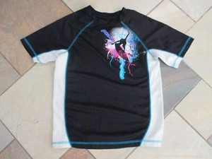 Boys OP Rash Guard Swim Shirt Short Sleeve Black Blue Tropical, Size L, 10/12 - Picture 1 of 1