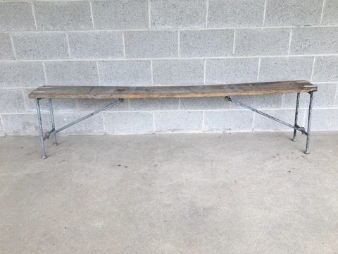 RESTORATION HARDWARE DISTRESSED - RUSTIC 73" WOOD & STEEL NAUTICAL BENCH Cover