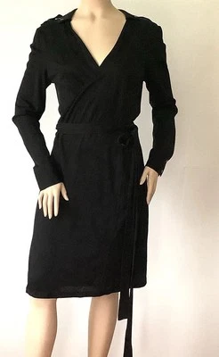 Banana Republic Size L Black Cotton Blend Shoulder Epaulets Wrap Dress - Изображение 1 из 4