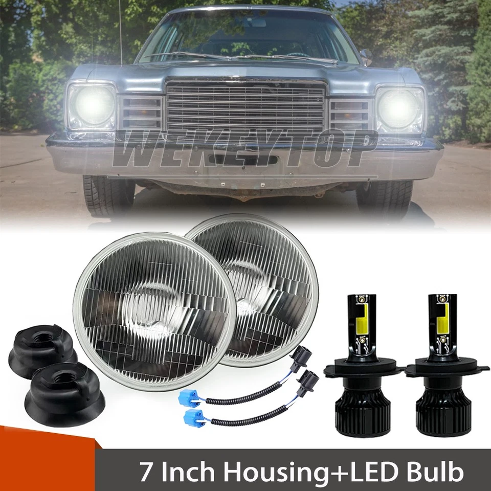 7" inch Round Headlight Housing Hi/Lo Beam H4 For Plymouth Volare 1976-1979 - Изображение 1 из 4
