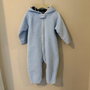 Hanna Andersson Baby Blue Fleece Hooded Pram Suit Outerwear Size 80 - Picture 1 of 8