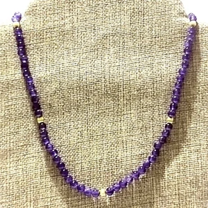 Vintage Genuine Amethyst and 14kt Gold Bead Necklace - Picture 1 of 5