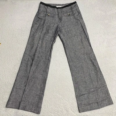 Pantalones Elevenses para mujer 10 gris tiro bajo tiro alto 100 % lino ajuste de pierna ancha Foto 1 de 4