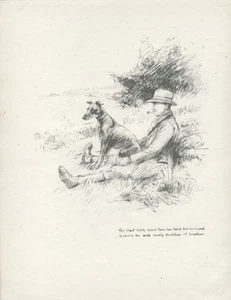 GREYHOUND LURCHER MAN AND DOG LOVELY VINTAGE 1933 ART PRINT by ARTIST KF BARKER - Foto 1 di 1