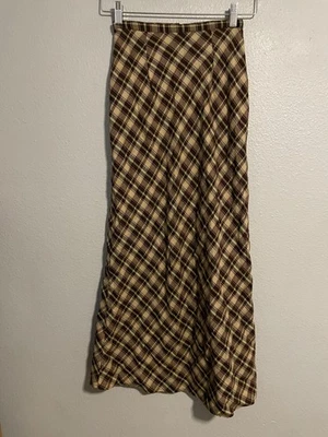 Vintage Tracy Evans Skirt Juniors 3 Brown Tan Plaid Maxi Bias Cut Academia Y2K - Image 1 of 4