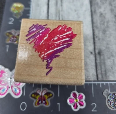 Stampendous Scribbled Heart C048 Rubber Stamp Wood #N80 - Image 1 of 3