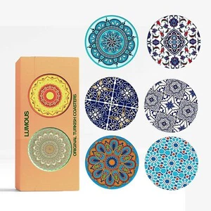 Juego de 6 posavasos de bebida de diseño turco-marroquí esterilla redonda taza de café té montaña rusa - Imagen 1 de 11