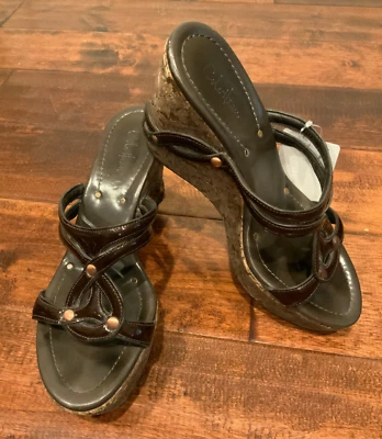 Cole Haan Dark Brown Patent Leather Platform Cork Wedge Heels, Size 8.5 (US) - Image 1 of 4