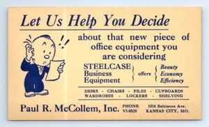 Cartolina pubblicitaria Kansas City MO Steelcase attrezzature ufficio PAUL R. McCOLLEM c.1950 - Foto 1 di 6