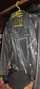Vintage 80s style Ramones Biker Leather Faded Jacket Size LARGE* - Picture 1 of 8
