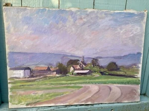 Impresionante paisaje impresionista francés vintage década de 1920 óleo sobre lona - Imagen 1 de 20