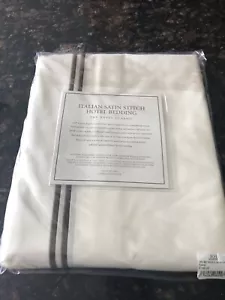New Restoration Hardware Ivory Brown Queen Italian Satin Stitch Bedskirt - Picture 1 of 2