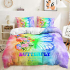 Colorful Butterflies Flowers Rose Multicoloured Duvet Doona Quilt Cover Bed Set