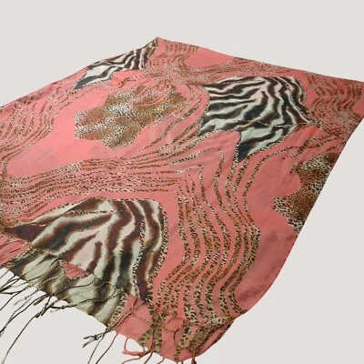 Bufanda coral con estampado animal con patrones de leopardo cebra flecos de tela transparente clara Foto 1 de 4