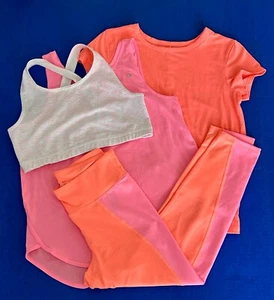 Gap Kids Girls 14 Gapfit Pink Leggings Twist Tee 2in1 Tank Bra Outfits WORN ONCE - Picture 1 of 15