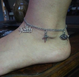 Pulsera Cadena de Tobillera Cross Faith Jesús Pez Cristiano Religioso - Imagen 1 de 4