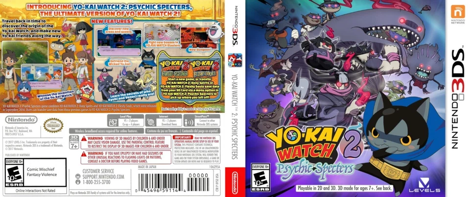 Yo-Kai Watch 2 Psychic Specters 3DS  Box Case Cover Art Work Only  - Image 1 of 1
