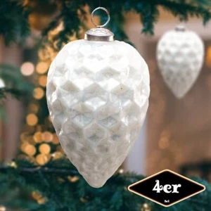 Christbaumkugelset, Zapfen-Form, 4er Set | Glas, creme, Struktur | H14,5xB9,0cm - Bild 1 von 4