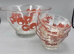 Vintage 1970's Wheaton Glass Retro 5 Piece Red PopCorn Bowl Set Modern