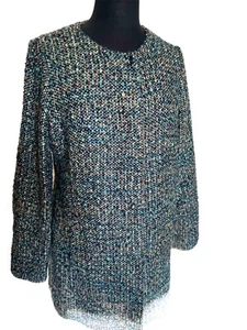 Chaqueta Talbots Mujer Multicolor Tweed Sin Forrar Línea Larga Abrigo de Tela Italiana M - Imagen 1 de 5