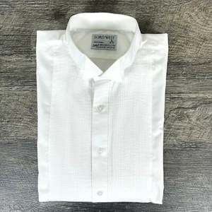 VTG Broadcloth Wing Tip Tux Shirt White LORD WEST L/4-5 Formal Wedding Holiday - Picture 1 of 13