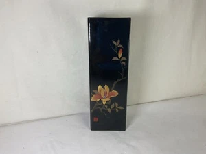UU66 Vintage Japanese Black Lacquered Very Beautiful Wood Vase For Gift - Picture 1 of 8