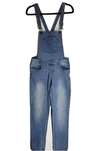 Celebrity Pink Junior Denim Bib Overalls Jeans Size Large Blue Side Zip - Picture 1 of 10