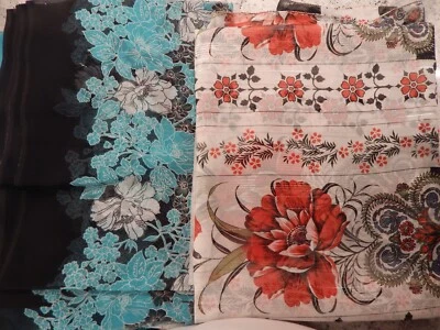 2 ENVOLTURAS DE VESTIDO INDIO SARI SARI, TURQUESA O NARANJA FLORAL 216" X 46" SIN USAR Foto 1 de 3