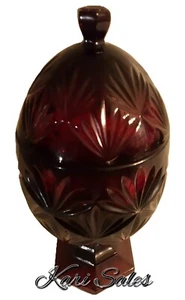 Cristal d'Arques Ruby Red Cut Glass Egg Shaped Pedestal Candy Dish w/Lid - Picture 1 of 3