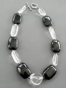 Quartz & Black Onyx w. sterling silver heavy necklace, 180 grams - Picture 1 of 7