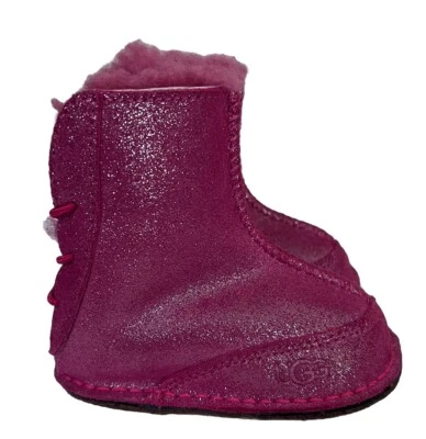 UGG Boo Botas Botín Bebé Niñas Talla Pequeña 0-12 Meses Rosa Brillo Foto 1 de 4