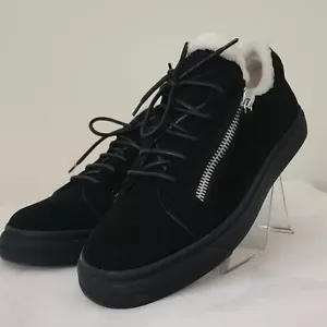 Giuseppe Zanotti London Black Suede Shearling Lined Zipper Flat Sneakers US 10.5 - Picture 1 of 11