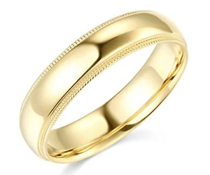 Solid Real 14K Yellow Gold Wedding Anniversary Band Ring Milgrain Mens Womens - Picture 1 of 19