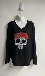 NO LIMITS Pullover Mujer Mangas Largas Negro Calavera Rojo Rosa Talla XL 15-17 - Imagen 1 de 4