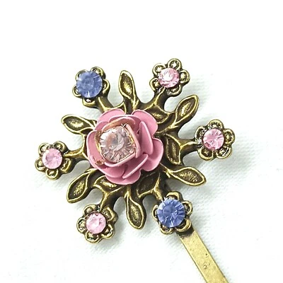 Horquilla Michal Negrin grande rosa rosa flor con cristales de Swarovski romántica Foto 1 de 4