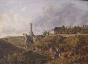 Ruine Skalka, Tschechische Republik, 19. Jhdt, kleines Ölbild auf Karton gerahmt - Bild 1 von 14