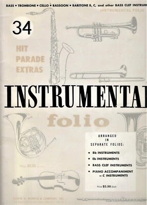 34 Hit Parade Extras Folio Bass Clef Tbone-Cello-Bassoon-Baritone + Free Book. - Image 1 of 3