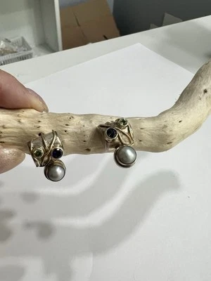 Michou Sterling Silver  And Gold Vermeil  Earrings With Peridot And Garnet - Image 1 of 2